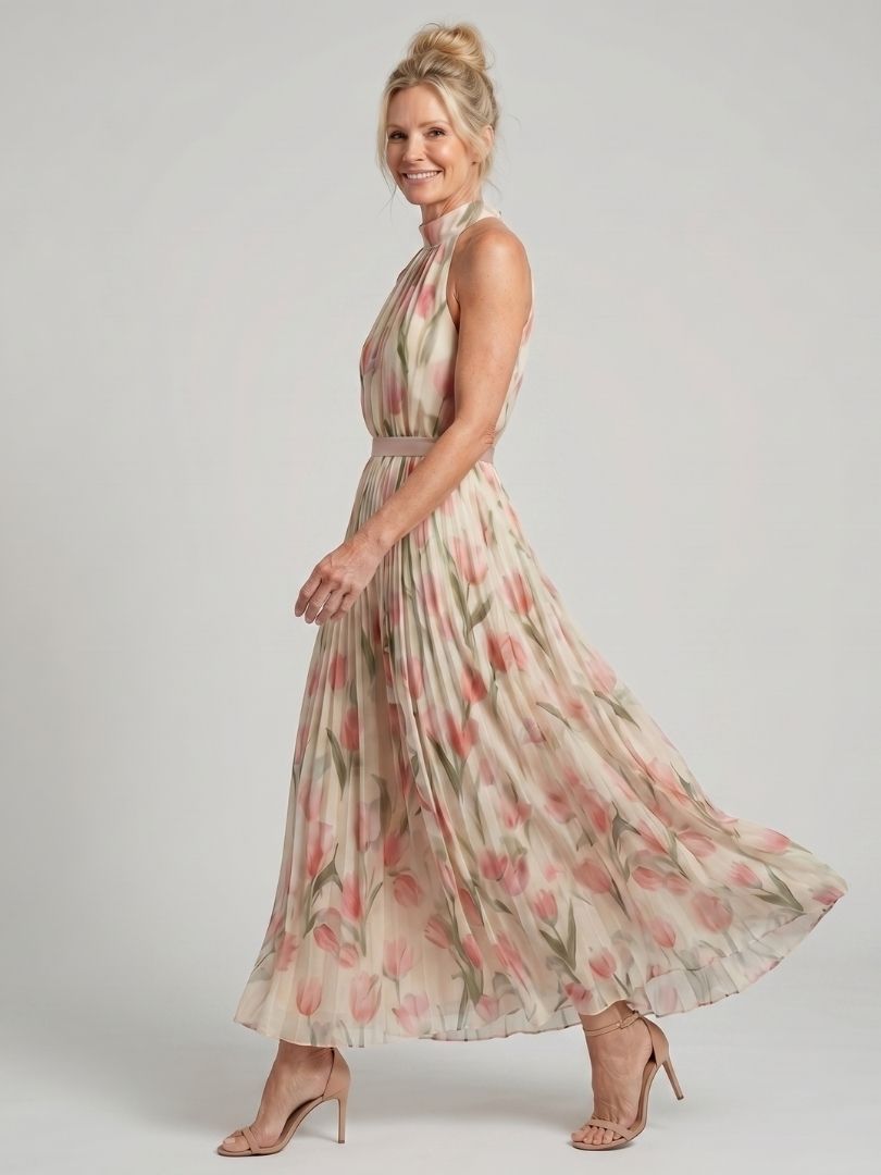 Martina | Vestido midi con escote halter floral