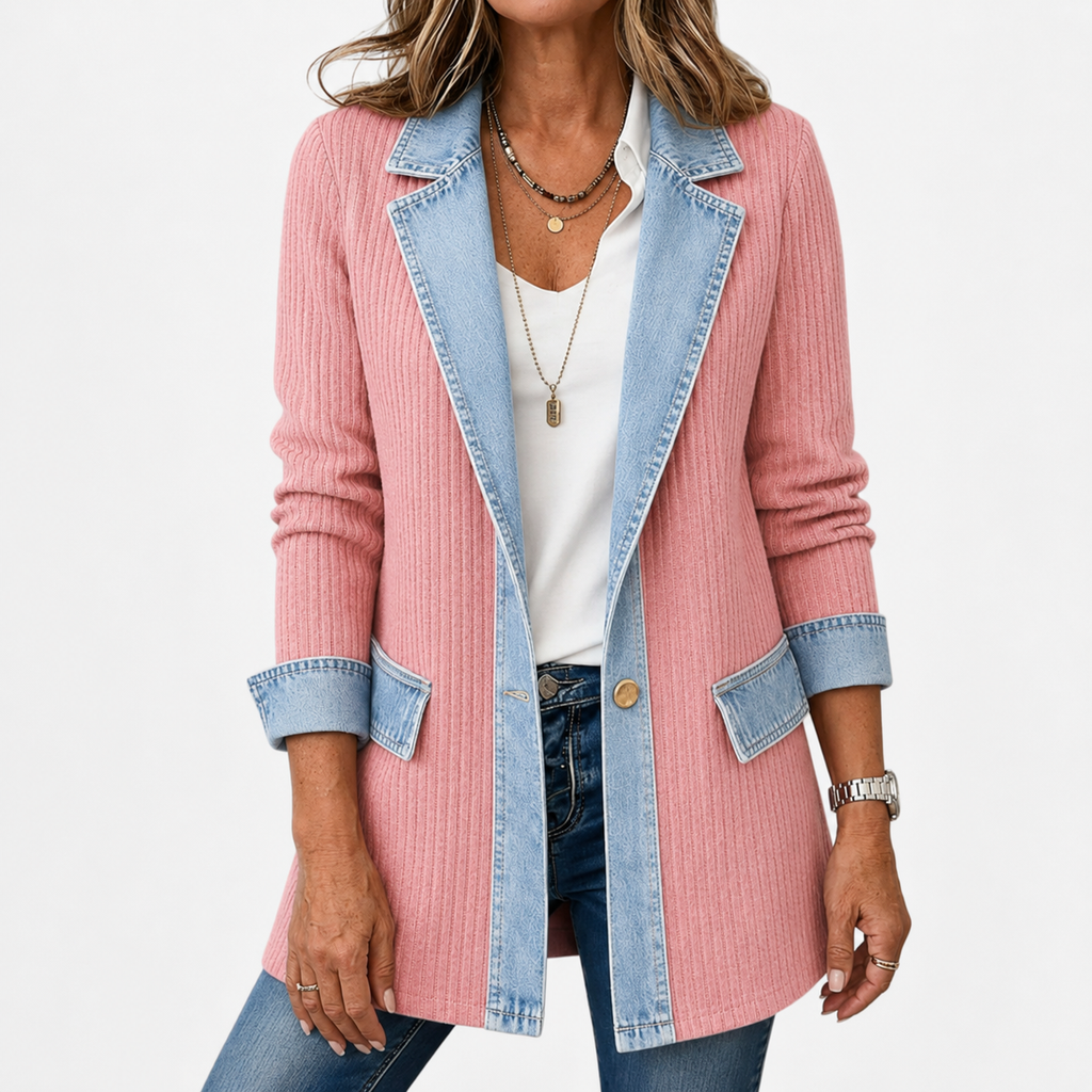Chaqueta de Punto Acanalado con Ribete en Contraste Miriam™