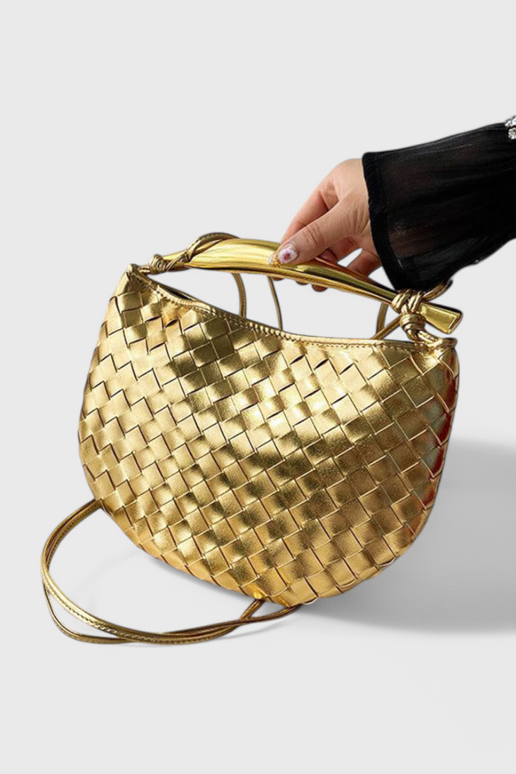 Bolso Trenzado Gerda con Asa Dorada