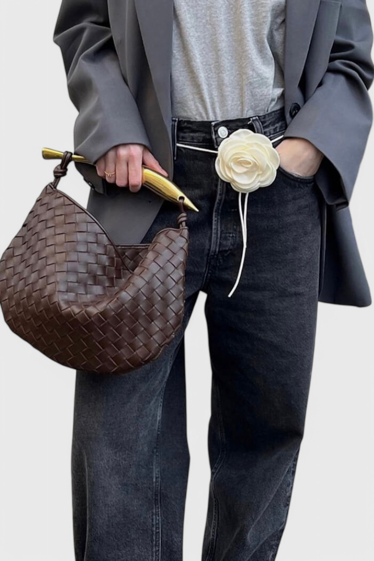 Bolso Trenzado Gerda con Asa Dorada