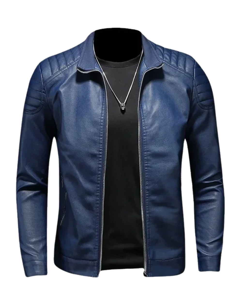 Chaleco de cuero con cuello stand
