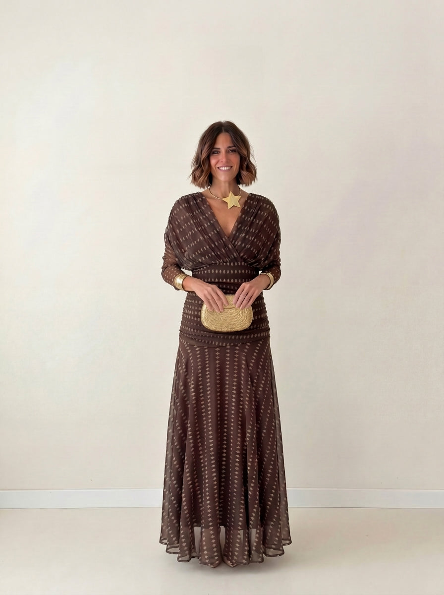 Vestido largo drapeado estilizador