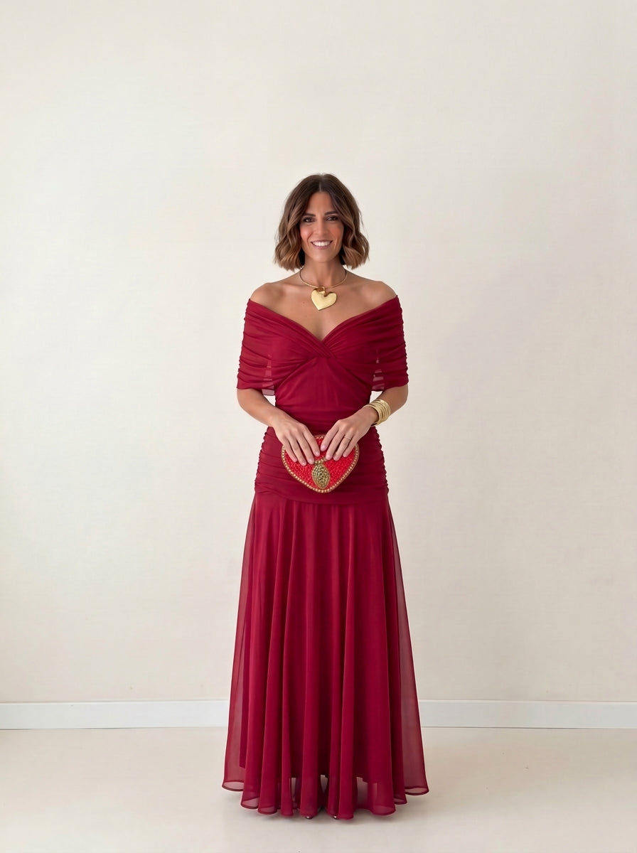 Vestido largo drapeado estilizador