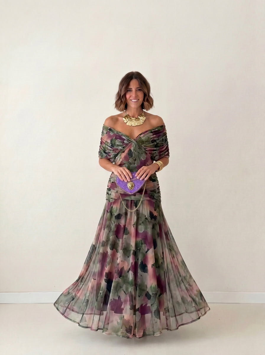 Vestido largo drapeado estilizador