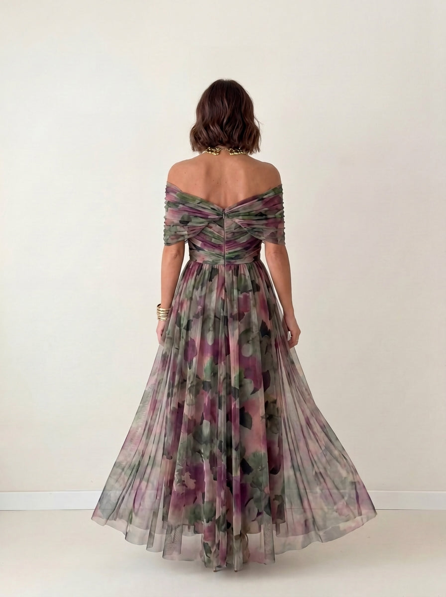 Vestido largo drapeado estilizador