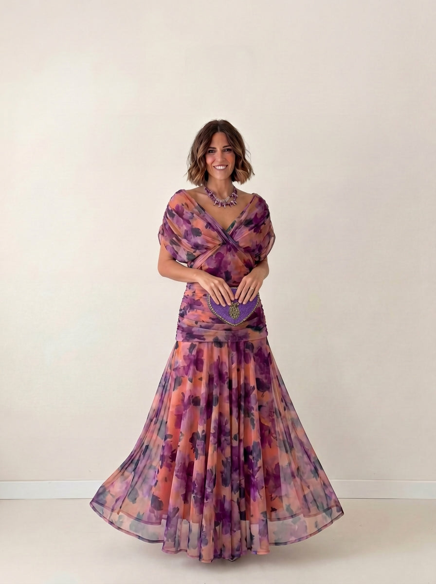 Vestido largo drapeado estilizador