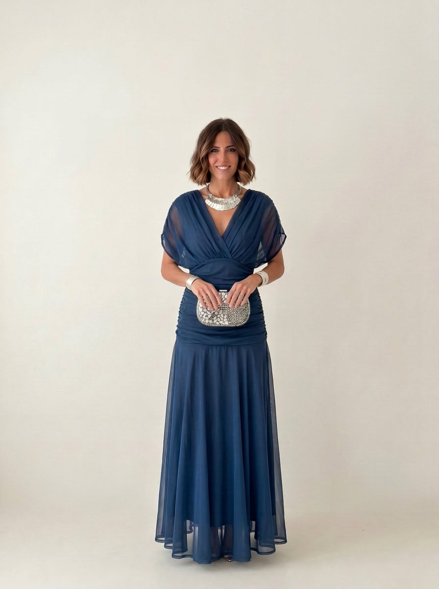 Vestido largo drapeado estilizador