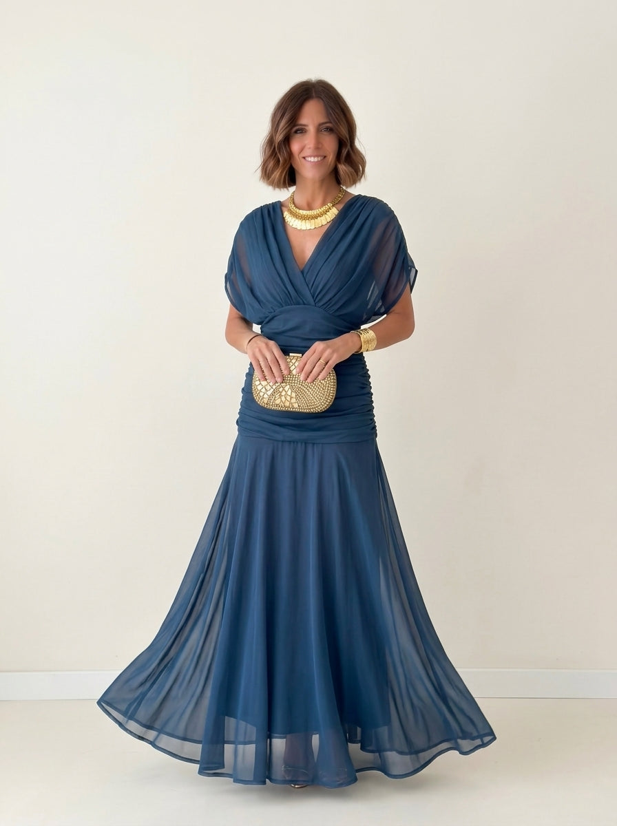 Vestido largo drapeado estilizador