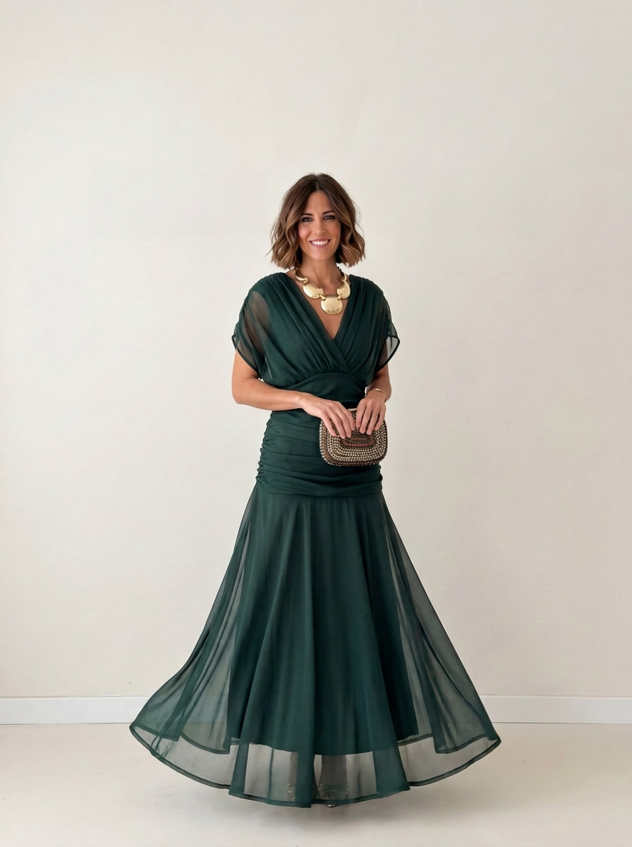 Vestido largo drapeado estilizador