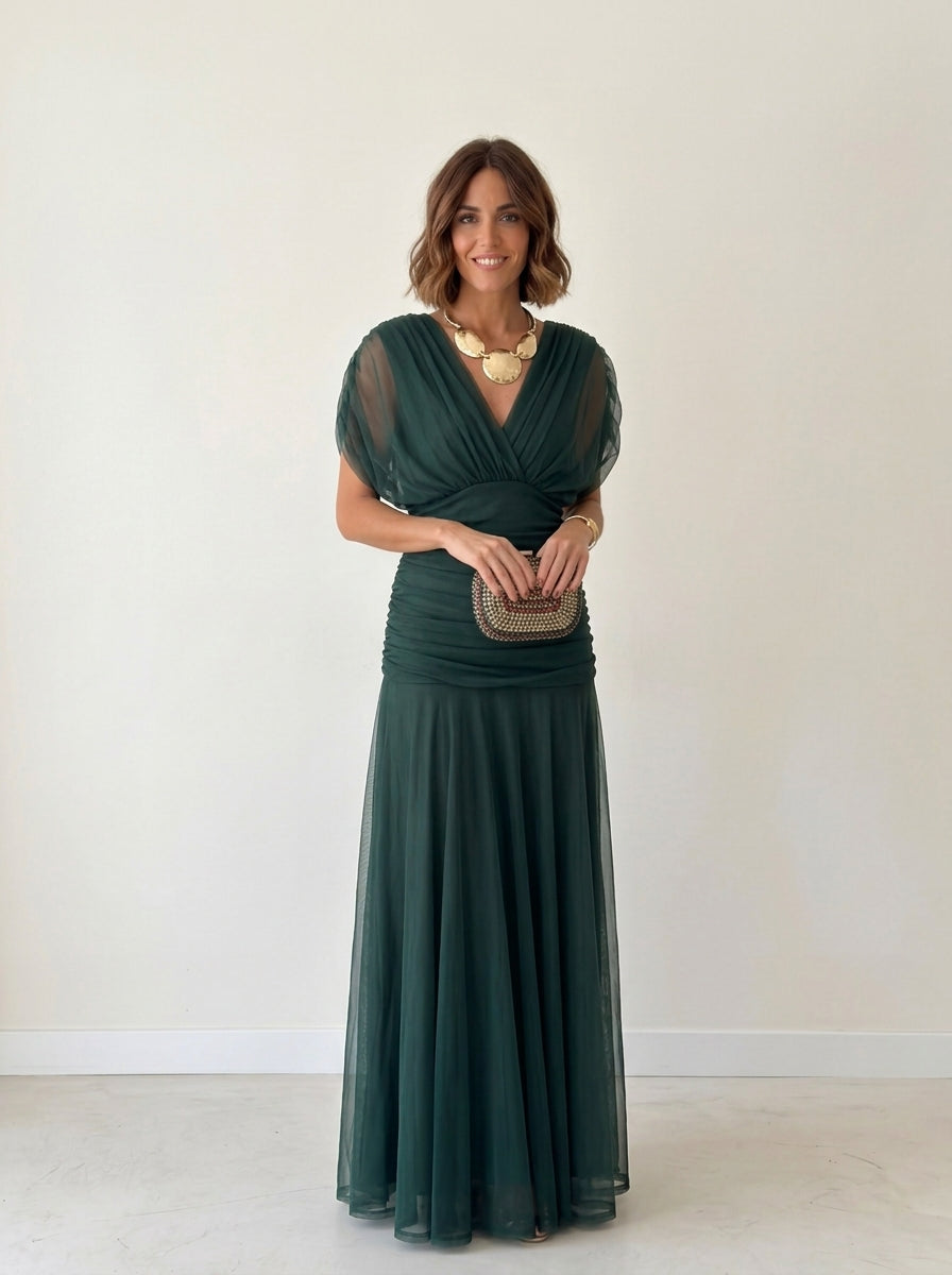 Vestido largo drapeado estilizador