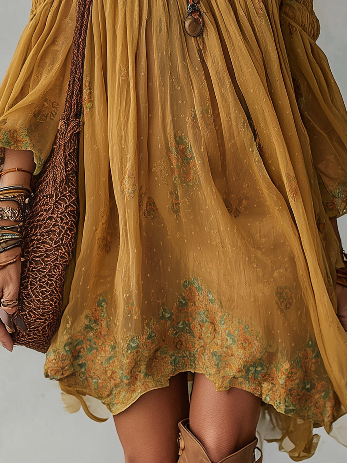 Vestido Corto Amarillo en Chiffon Floral