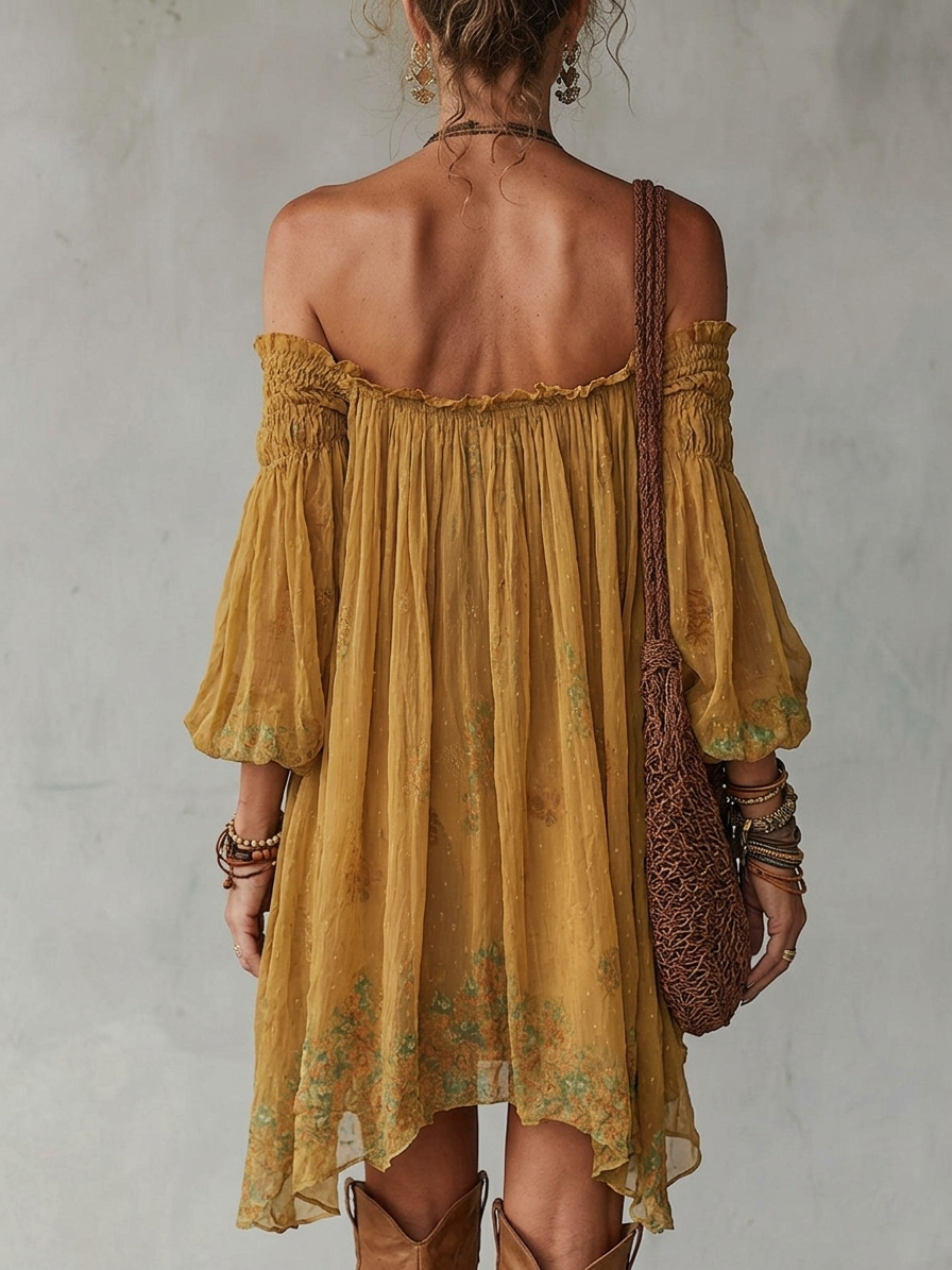 Vestido Corto Amarillo en Chiffon Floral