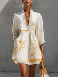 Vestido Corto Estampado en Oro Marfil