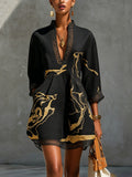 Vestido Corto en V impreso en Oro Negro