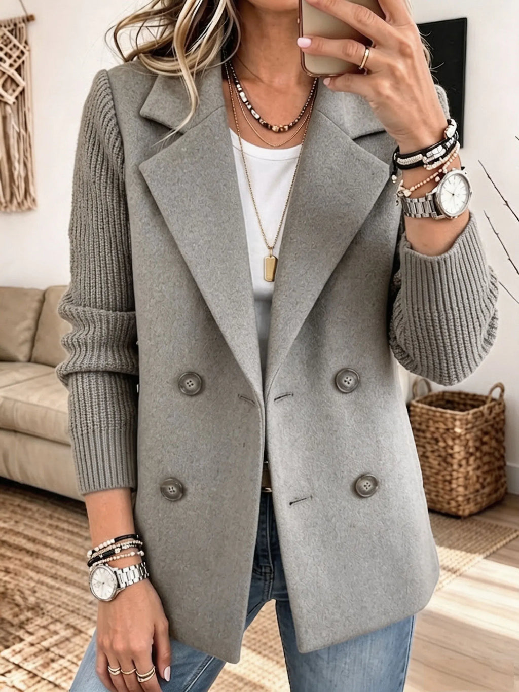 Carla | Blazer cruzado con mangas de punto para mujer