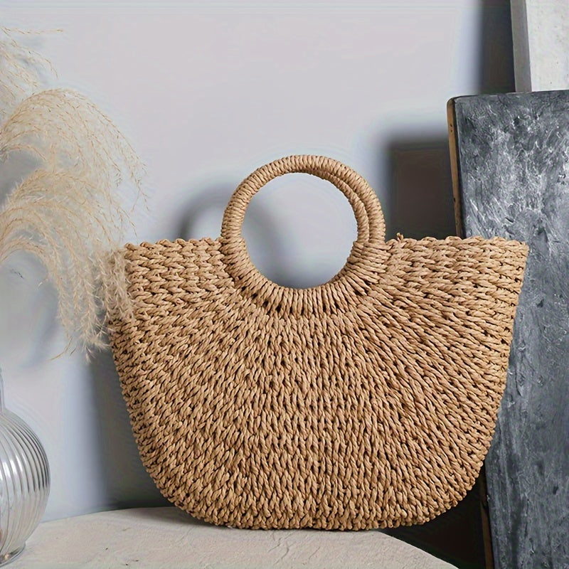 Serenella | Bolso Media Luna Trenzado de Paja
