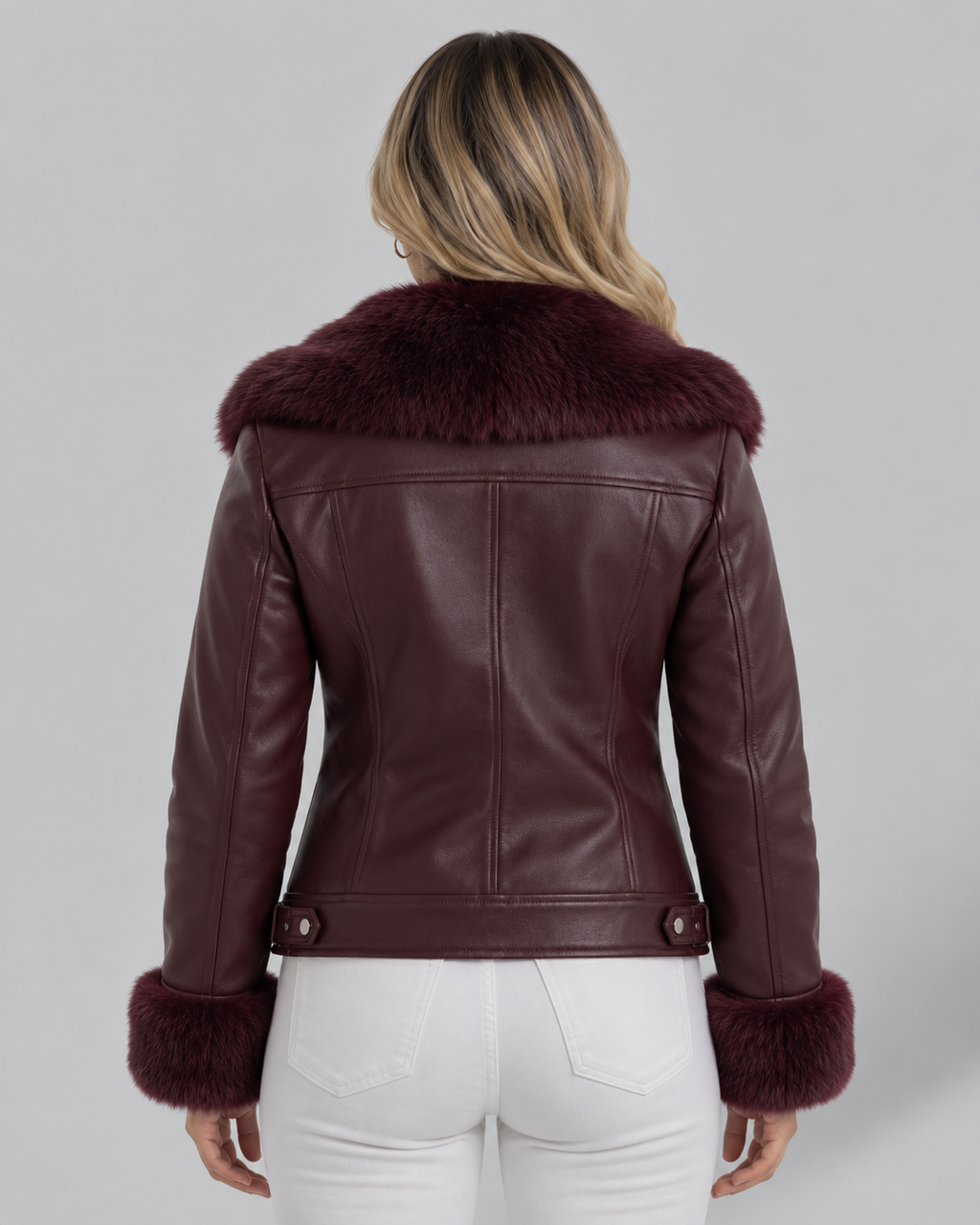 Chaqueta de cuero vintage con cuello de peluche