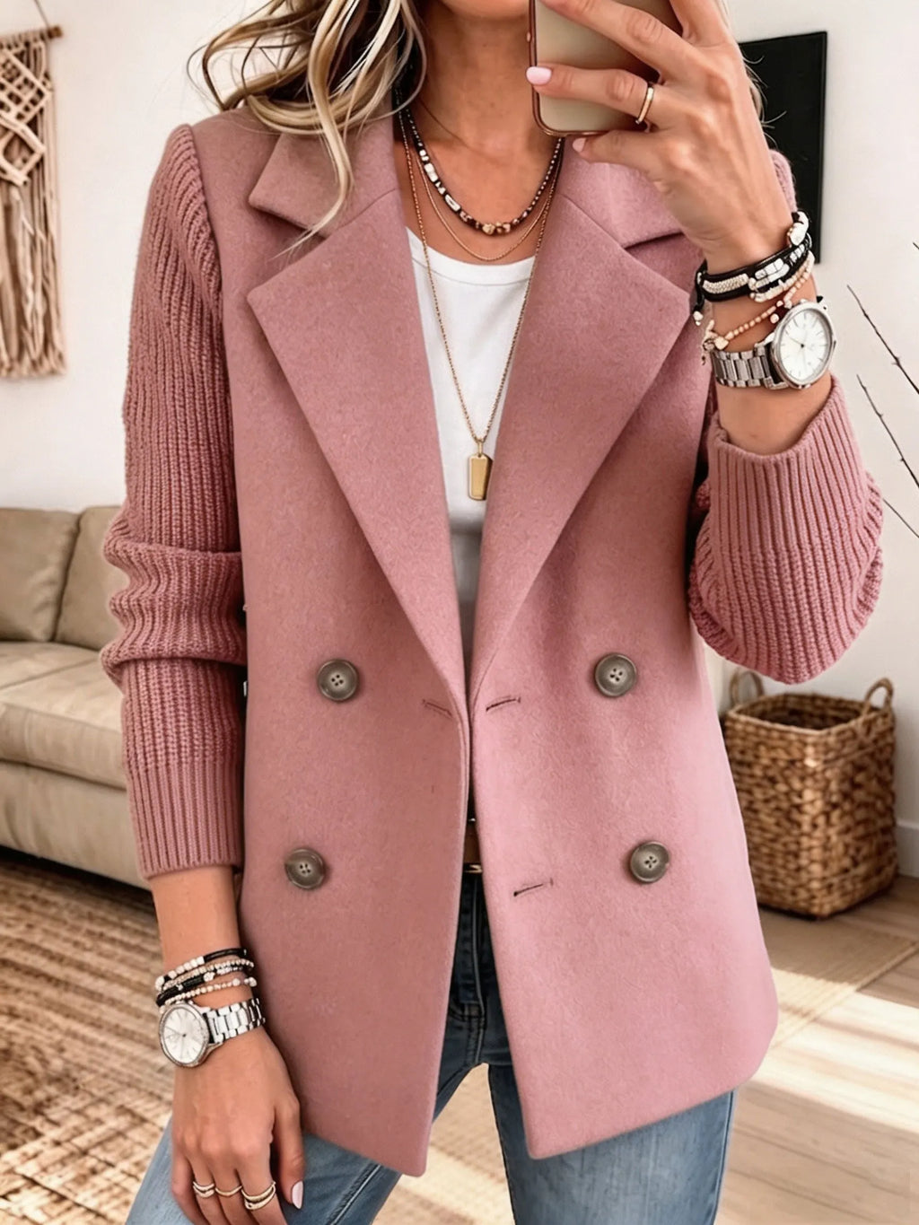 Carla | Blazer cruzado con mangas de punto para mujer