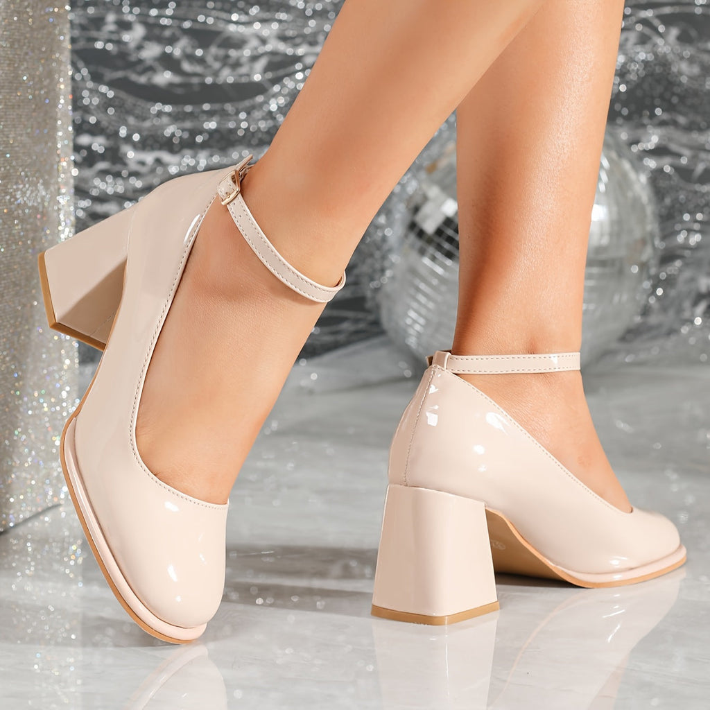 Celeste | Sandalias de Mujer de Tacón Ancho en Charol