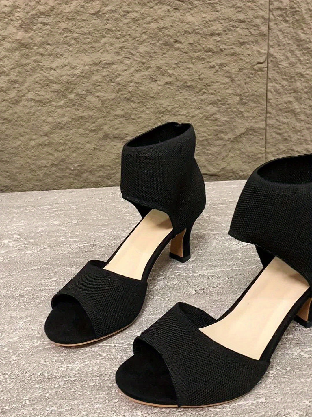 Camille | Zapatos de Mujer de Tacón con Punta Abierta y Tejido Elástico
