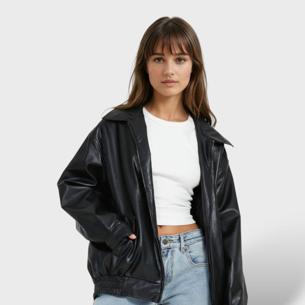 Chaqueta oversize elegante de cuero sintético