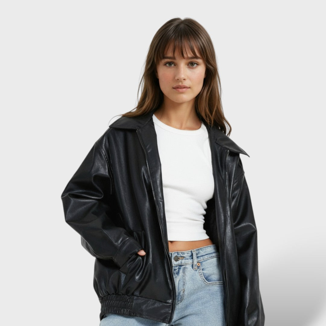 Chaqueta oversize elegante de cuero sintético
