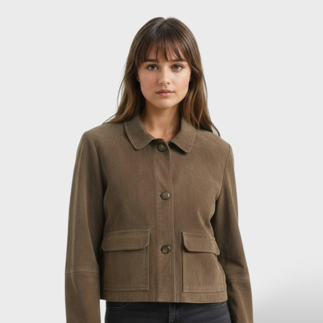 Chaqueta de ante vintage de otoño para mujer