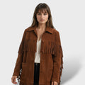 Chaqueta corta retro con flecos para mujer
