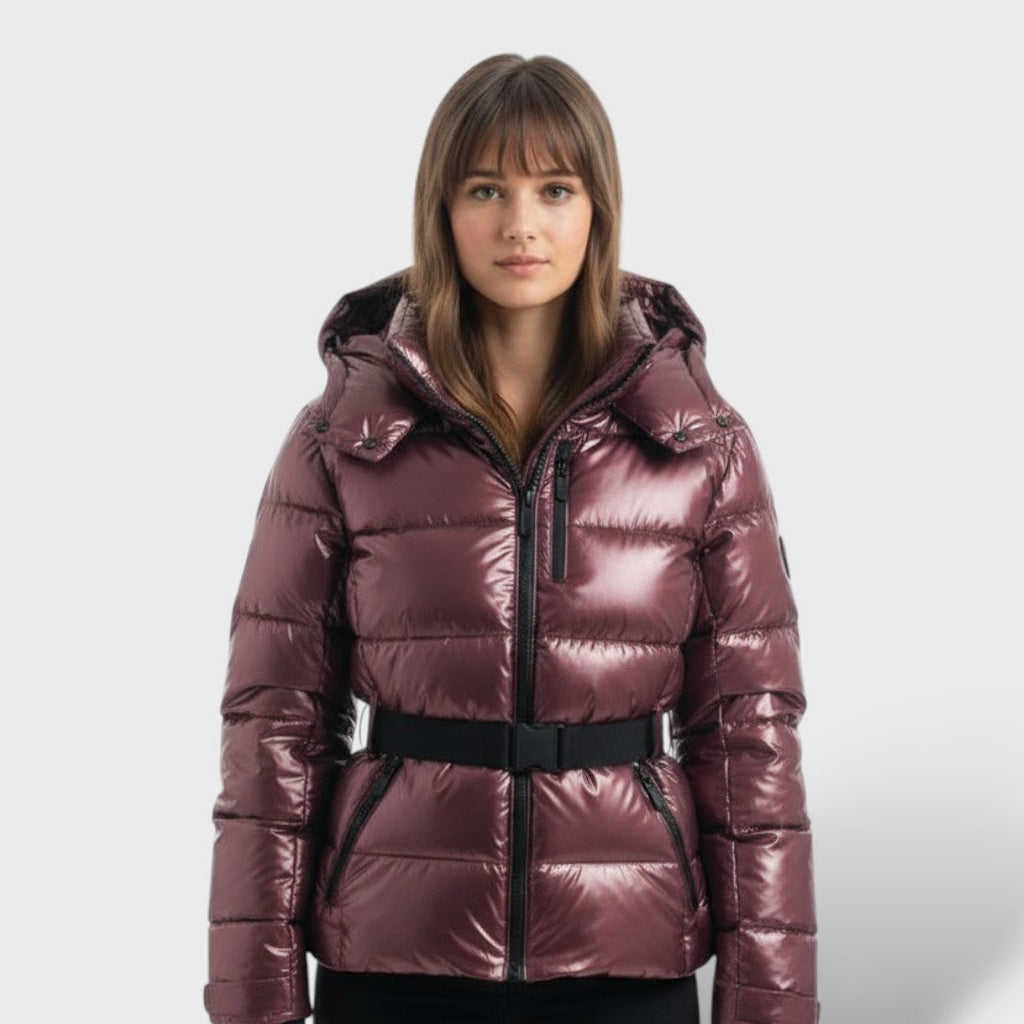 Chaqueta acolchada impermeable con cinturón
