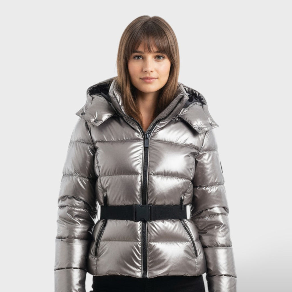Chaqueta acolchada impermeable con cinturón