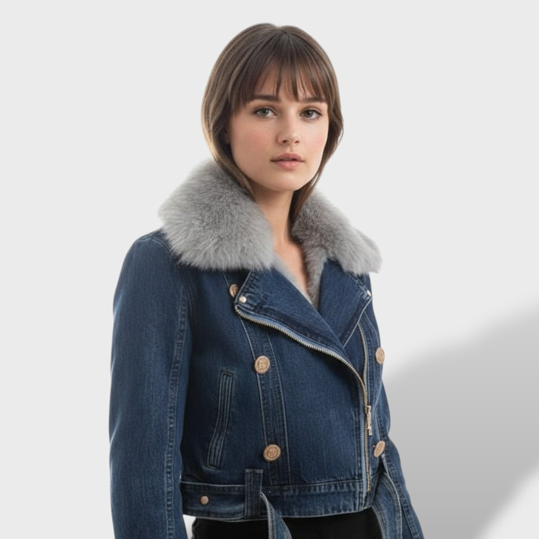 Chaqueta vaquera con pelo sintético para mujer