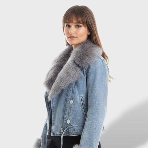 Chaqueta vaquera con pelo sintético para mujer