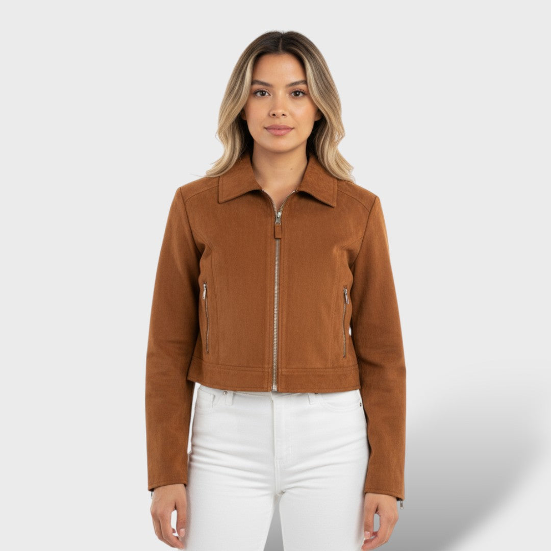 Chaqueta corta de ante vintage para mujer