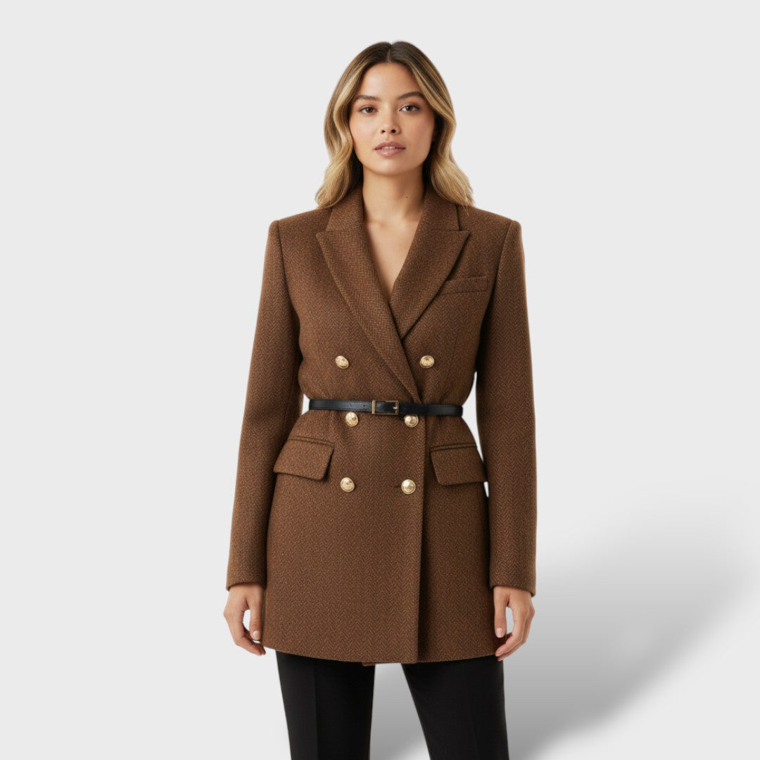 Abrigo de tweed con doble botonadura para mujer
