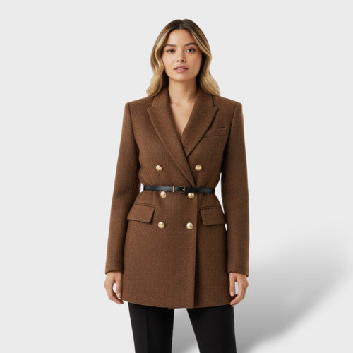 Abrigo de tweed con doble botonadura para mujer