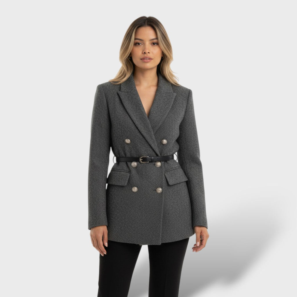Abrigo de tweed con doble botonadura para mujer
