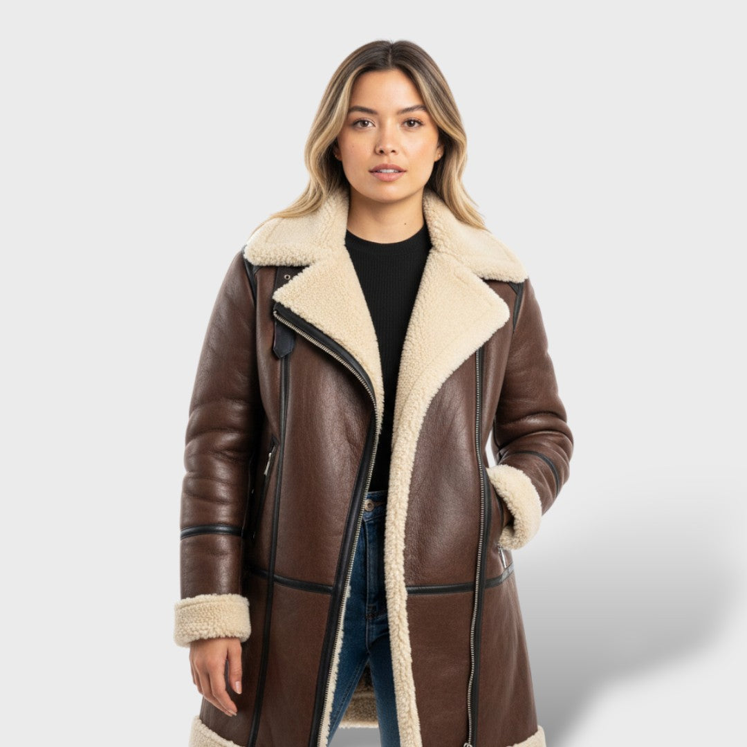 Abrigo vintage con cuello de cordero para mujer