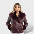 Chaqueta de cuero vintage con cuello de peluche