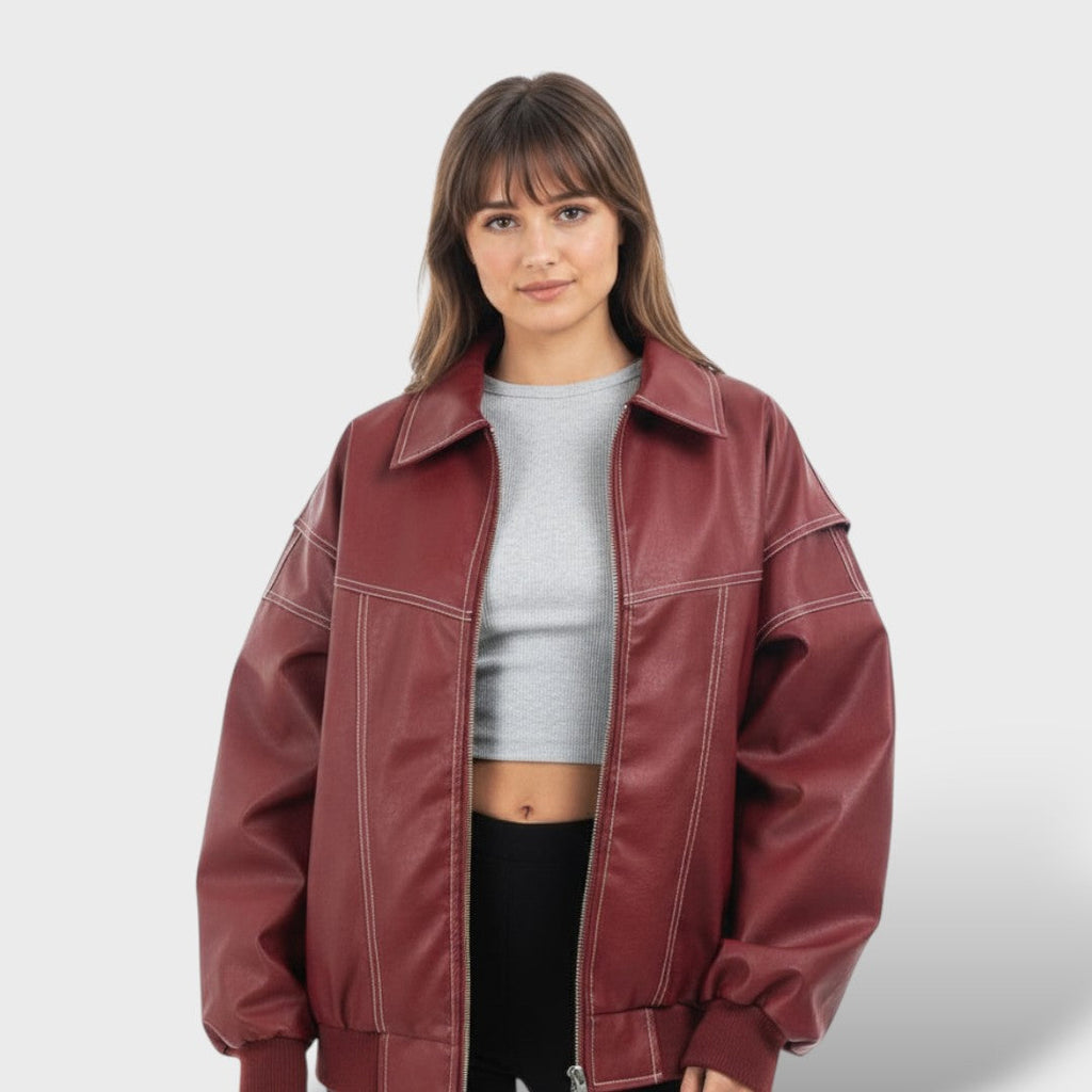 Bomber de cuero retro para mujer