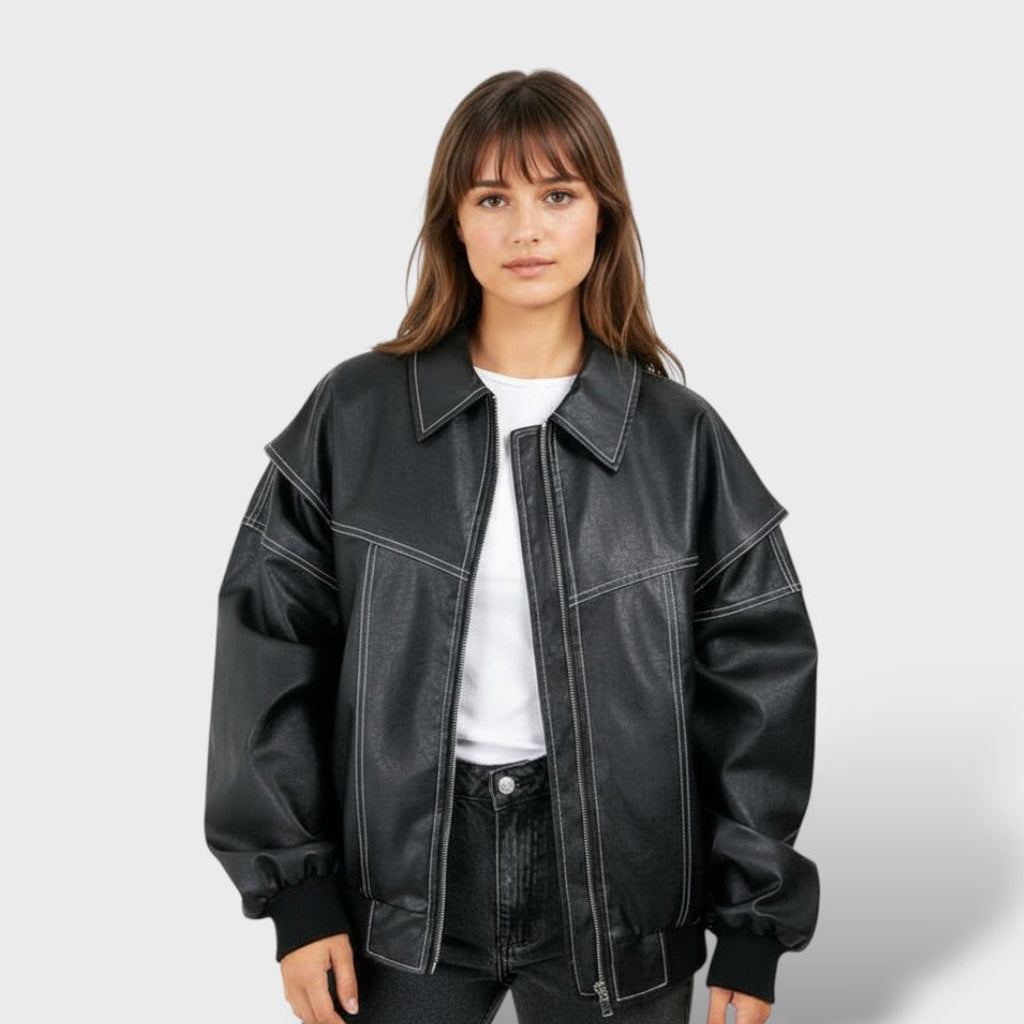 Bomber de cuero retro para mujer