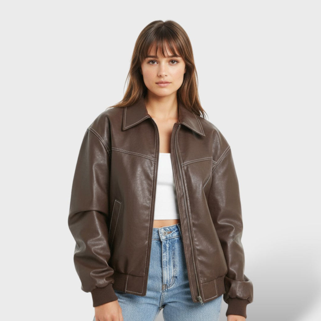 Bomber de cuero retro para mujer