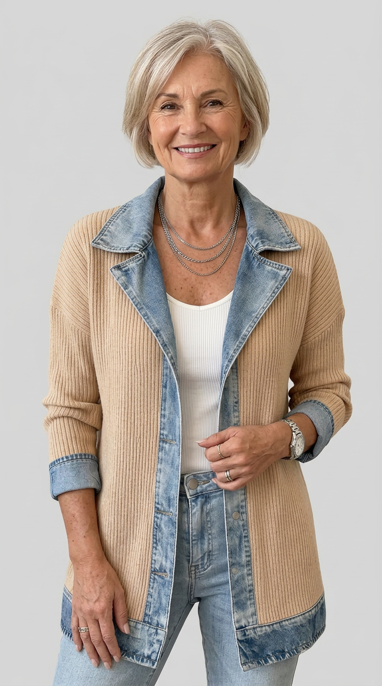 Chaqueta de Punto Acanalado con Ribete en Contraste Miriam™