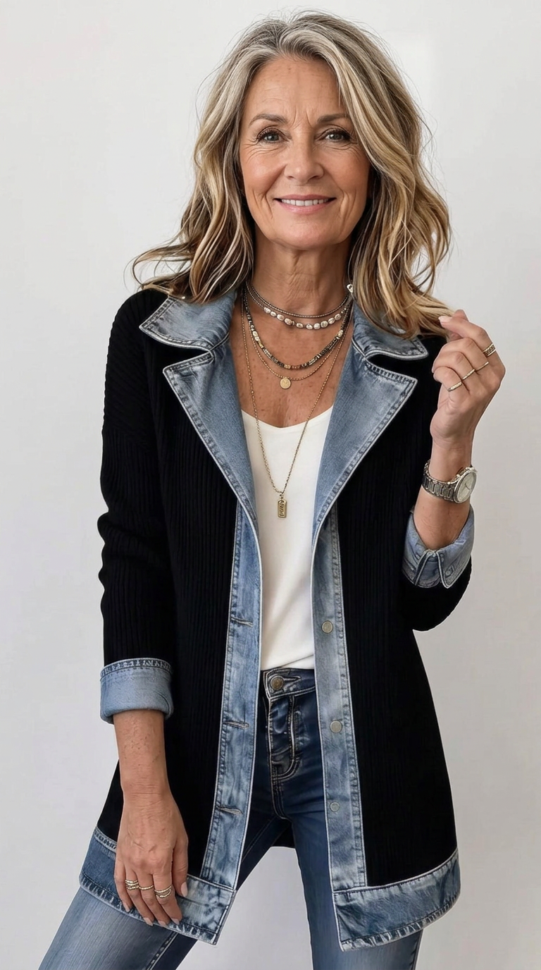 Chaqueta de Punto Acanalado con Ribete en Contraste Miriam™