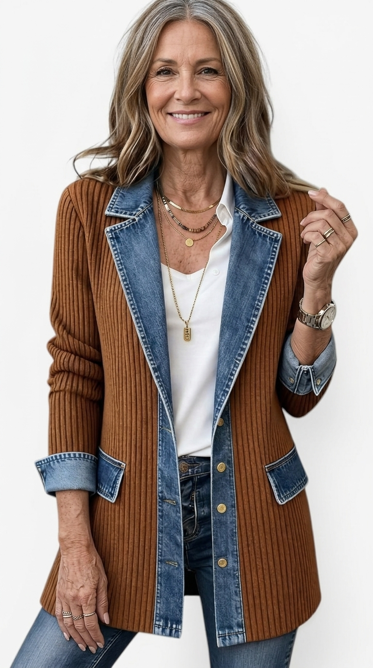 Chaqueta de Punto Acanalado con Ribete en Contraste Miriam™
