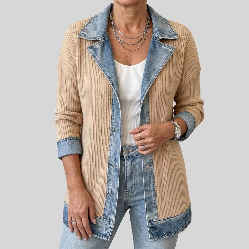 Chaqueta de Punto Acanalado con Ribete en Contraste Miriam™