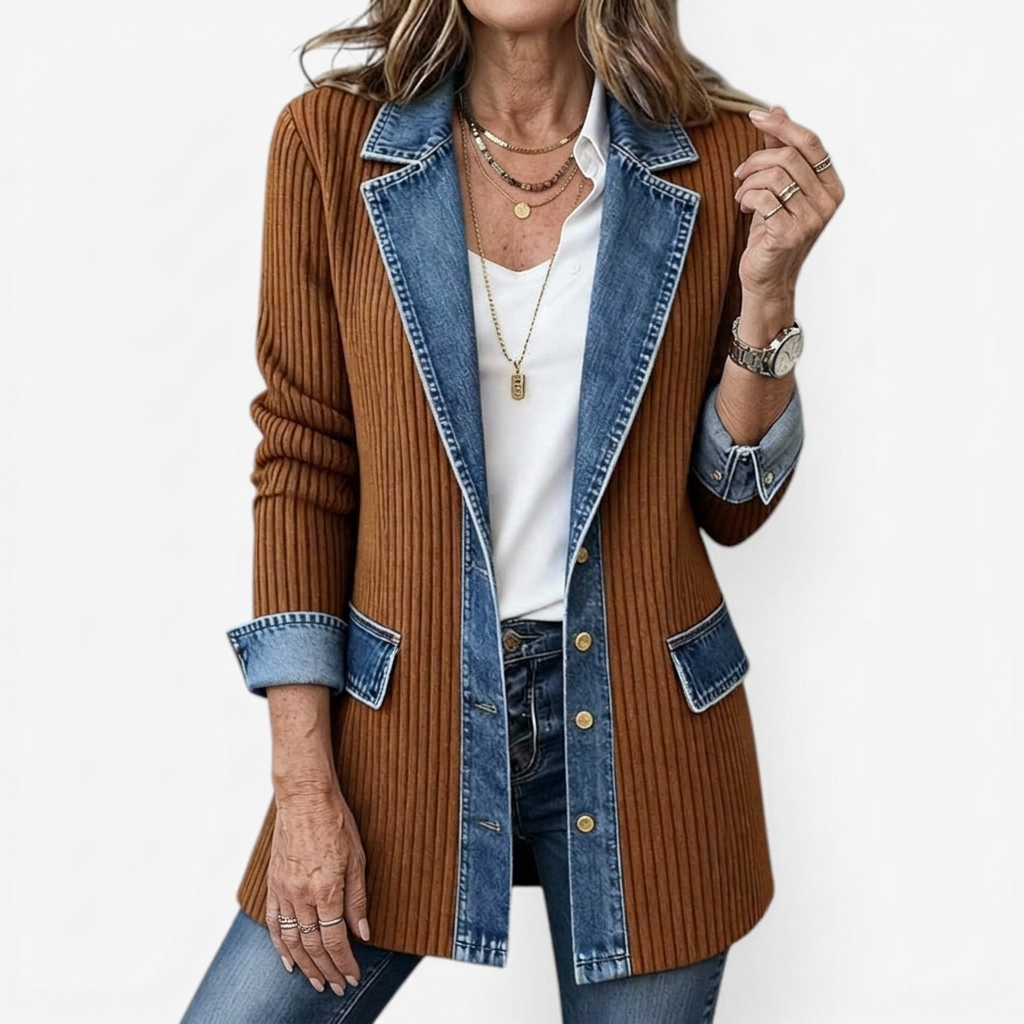 Chaqueta de Punto Acanalado con Ribete en Contraste Miriam™