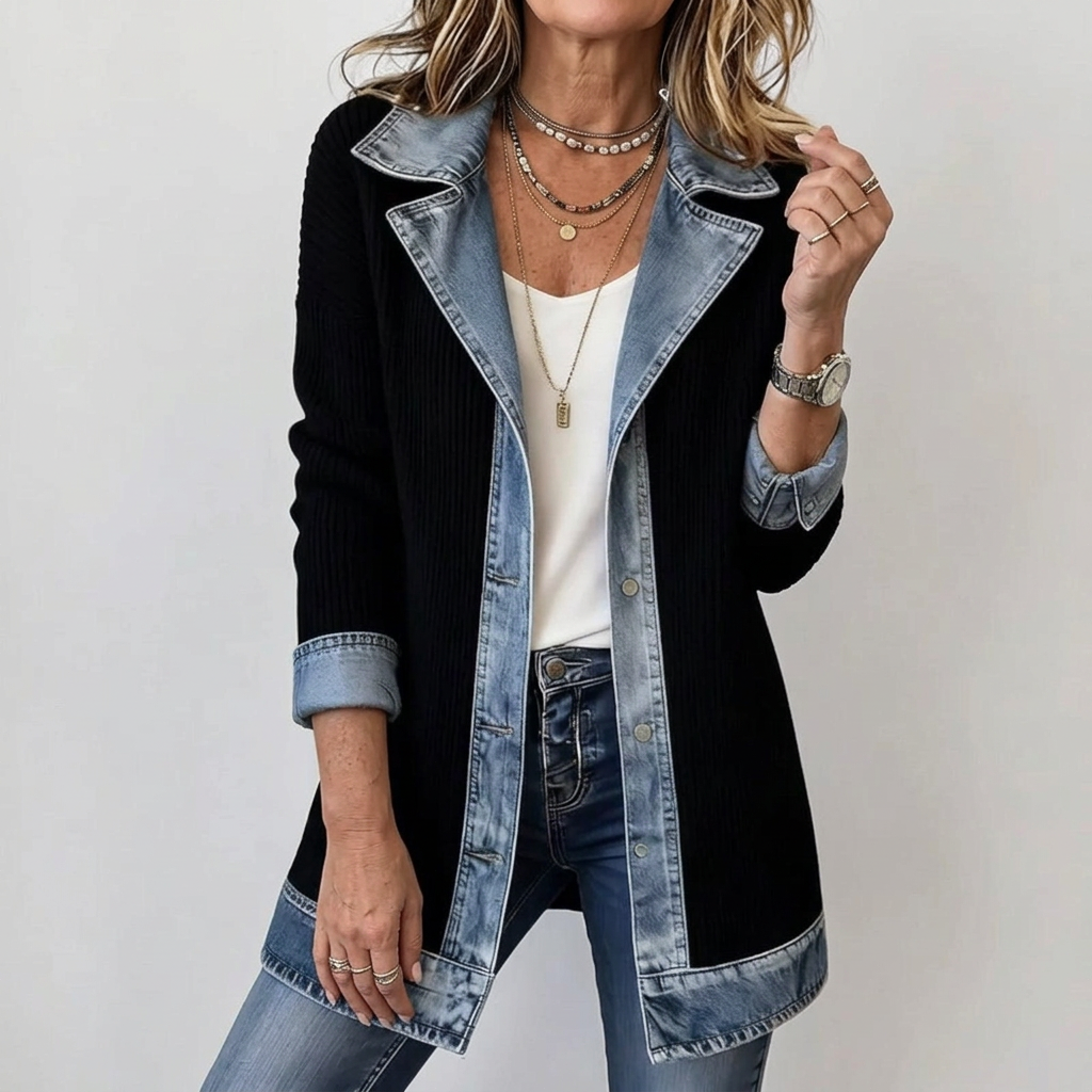 Chaqueta de Punto Acanalado con Ribete en Contraste Miriam™