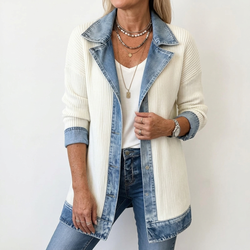 Chaqueta de Punto Acanalado con Ribete en Contraste Miriam™