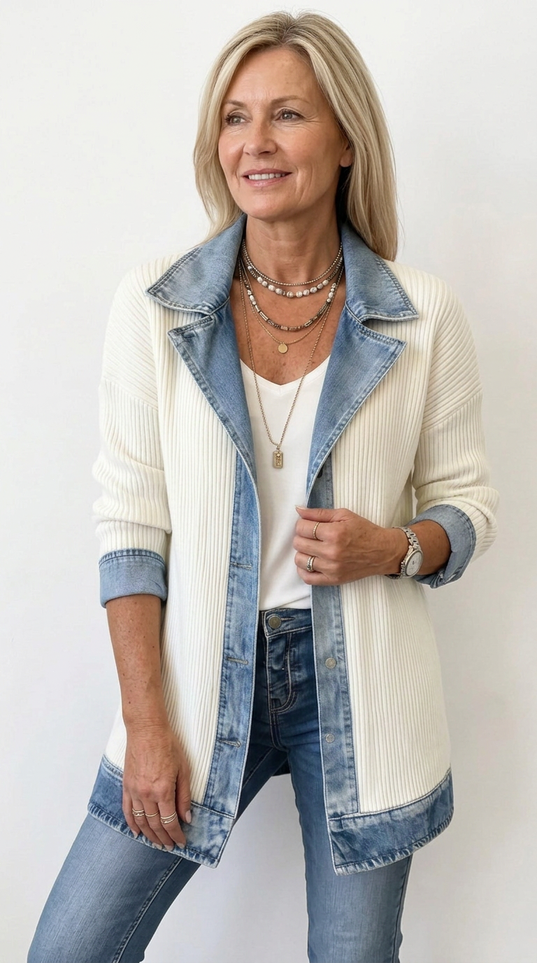 Chaqueta de Punto Acanalado con Ribete en Contraste Miriam™