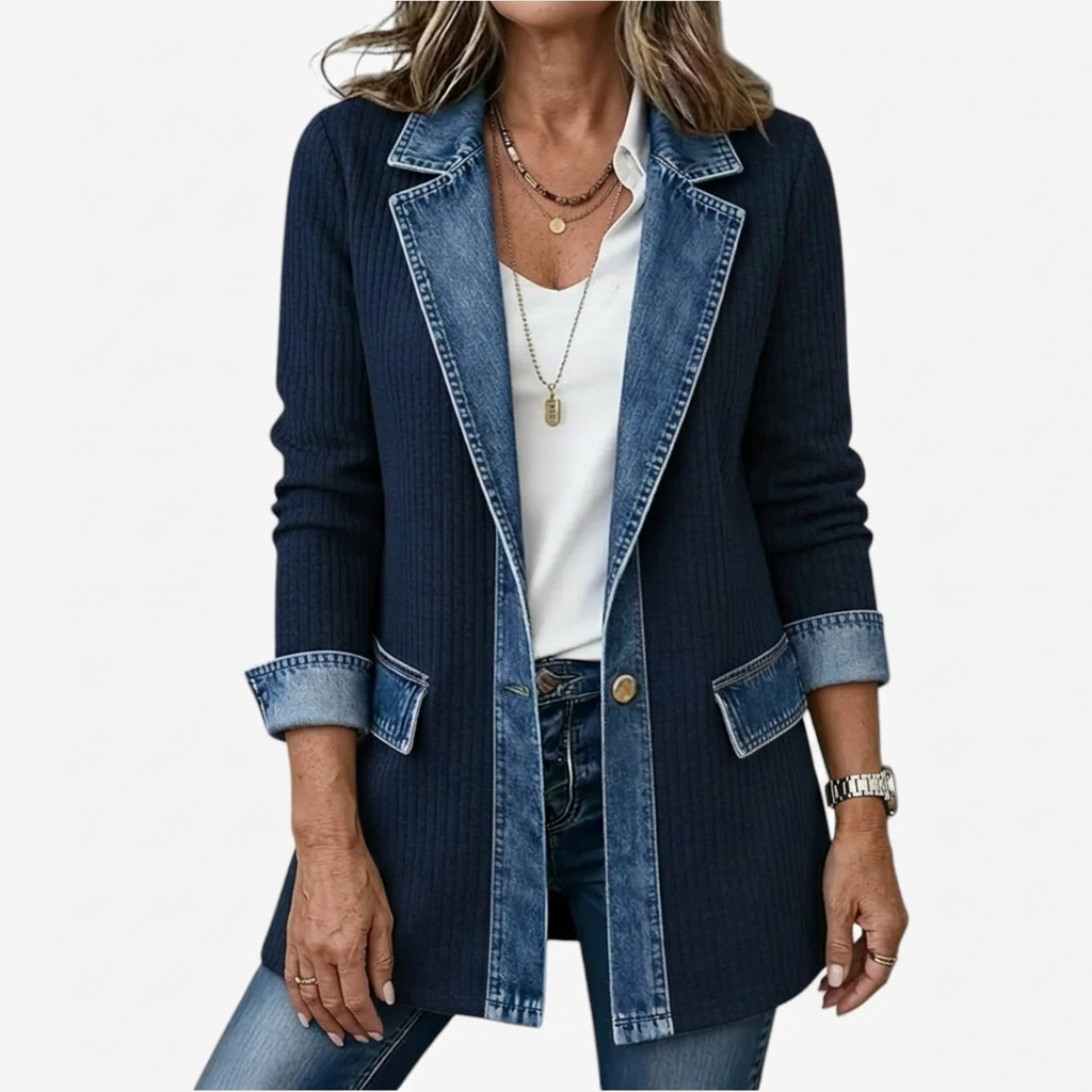 Chaqueta de Punto Acanalado con Ribete en Contraste Miriam™